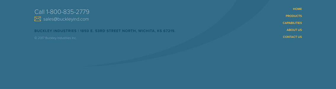 Blue background displaying the contact details for Buckley Industries.